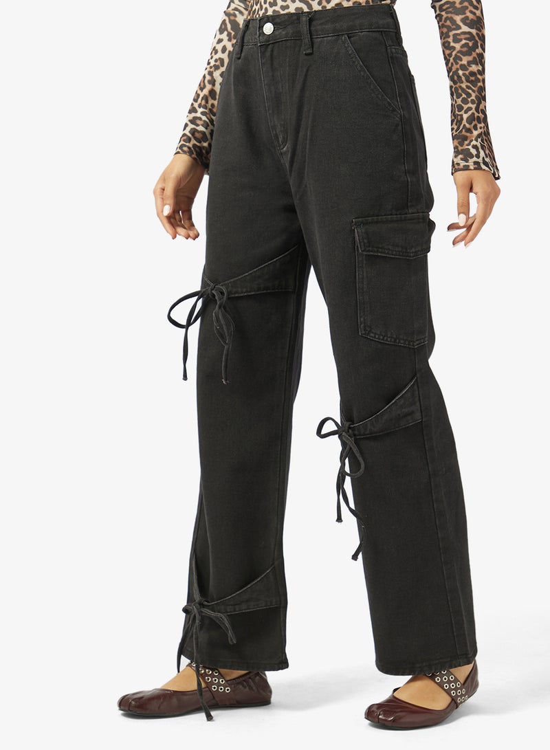 Ginger High Rise Straight Fit Jeans with Bow Detail - Image 1